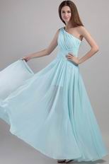 Light Blue Empire One Shoulder Style Prom Dress Pretty