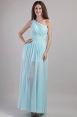 Light Blue Empire One Shoulder Style Prom Dress Pretty