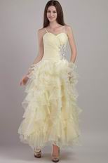 Prom Dress Side Beaded Light Yellow Ruffles Organza Skirt