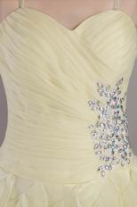 Prom Dress Side Beaded Light Yellow Ruffles Organza Skirt