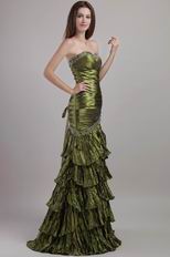 Sweetheart Ruffles Layers Olive Green Designer Prom Dresses