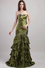 Sweetheart Ruffles Layers Olive Green Designer Prom Dresses