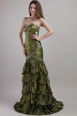 Sweetheart Ruffles Layers Olive Green Designer Prom Dresses