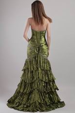 Sweetheart Ruffles Layers Olive Green Designer Prom Dresses