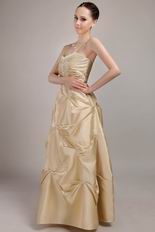 Champagne Prom Dress With Spaghetti Straps Taffeta Skirt