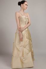 Champagne Prom Dress With Spaghetti Straps Taffeta Skirt