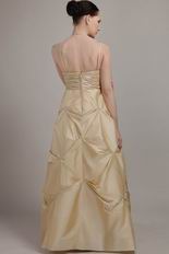 Champagne Prom Dress With Spaghetti Straps Taffeta Skirt