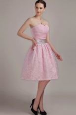 Sweetheart Knee-length Pink Organza Short Prom Dress With Crystals