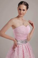 Sweetheart Knee-length Pink Organza Short Prom Dress With Crystals