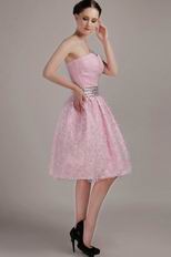 Sweetheart Knee-length Pink Organza Short Prom Dress With Crystals