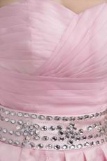 Sweetheart Knee-length Pink Organza Short Prom Dress With Crystals