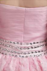 Sweetheart Knee-length Pink Organza Short Prom Dress With Crystals