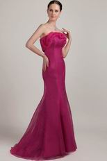 Mermaid Strapless Floor-length Fuchsia Organza Prom Dress Petite