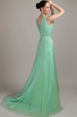 Beaded V Neck Dropped Waist Apple Green Formal Dresses Shop