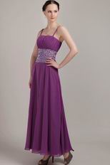 Spaghetti Straps Ankle-length Purple Prom Celebity Dress With Sequin