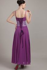 Spaghetti Straps Ankle-length Purple Prom Celebity Dress With Sequin