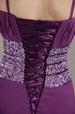 Spaghetti Straps Ankle-length Purple Prom Celebity Dress With Sequin