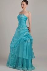 Strapless A-line Skirt Teal Blue Prom Dress With Applique