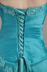 Strapless A-line Skirt Teal Blue Prom Dress With Applique