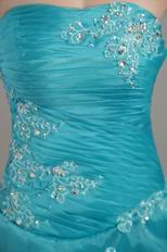 Strapless A-line Skirt Teal Blue Prom Dress With Applique