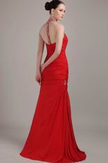 Beade A-line Red Chiffon Halter La Femme Prom Dress