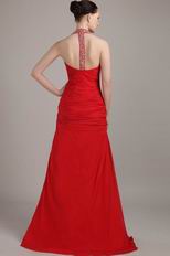 Beade A-line Red Chiffon Halter La Femme Prom Dress