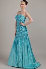 Teal Strapless A-line Floor Length Prom Dress Designer