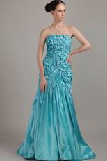 Teal Strapless A-line Floor Length Prom Dress Designer