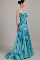 Teal Strapless A-line Floor Length Prom Dress Designer