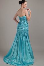 Teal Strapless A-line Floor Length Prom Dress Designer