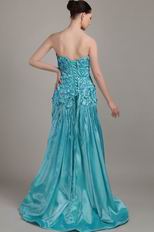 Teal Strapless A-line Floor Length Prom Dress Designer