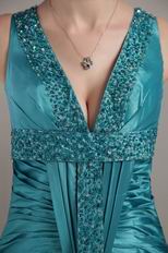 Teal Blue V-neck Customized Tailoring Prom Dress In Texas