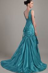 Teal Blue V-neck Customized Tailoring Prom Dress In Texas