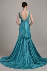 Teal Blue V-neck Customized Tailoring Prom Dress In Texas