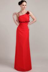 Spaghetti Straps Long Red Prom Dress With Hand Made Flower