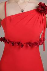 Spaghetti Straps Long Red Prom Dress With Hand Made Flower