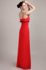 Spaghetti Straps Long Red Prom Dress With Hand Made Flower