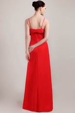 Spaghetti Straps Long Red Prom Dress With Hand Made Flower