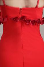 Spaghetti Straps Long Red Prom Dress With Hand Made Flower