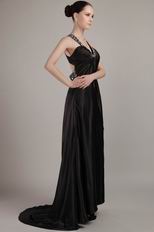 Sexy V-neck Cross Backless Long Black Chiffon Prom Dress With Split