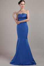 Trumpet Floor-length Royal Blue Satin Best Prom Dress Petite