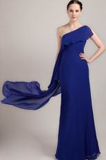 One Shoulder Royal Blue Chiffon 2014 New Arrival Prom Dress