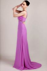 V Neckline Lilac Chiffon Handmade Long A-line Prom Dress