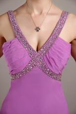 V Neckline Lilac Chiffon Handmade Long A-line Prom Dress