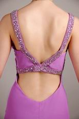 V Neckline Lilac Chiffon Handmade Long A-line Prom Dress