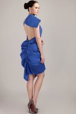 One Shoulder Backless Royal Blue Taffeta Short Prom Dress