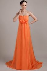 Orange Chiffon Long Prom Dress With Handcrafted Flowers Decorate