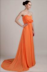 Orange Chiffon Long Prom Dress With Handcrafted Flowers Decorate