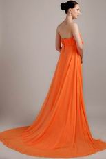 Orange Chiffon Long Prom Dress With Handcrafted Flowers Decorate