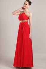 Pretty Rhinestone Cross Back Red Chiffon Prom Dress With Split